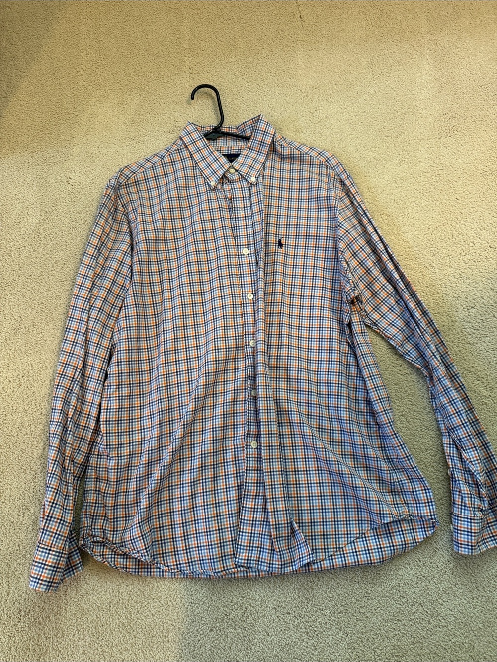 Ralph Lauren Men's Plaid Button-Down Shirt - Blue & Orange - XL